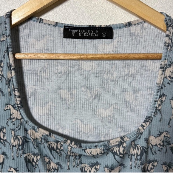 Lucky & Blessed Horse Dress Maxi Dress Small Ribbed Scoop Neck Western Country - Picture 2 of 4